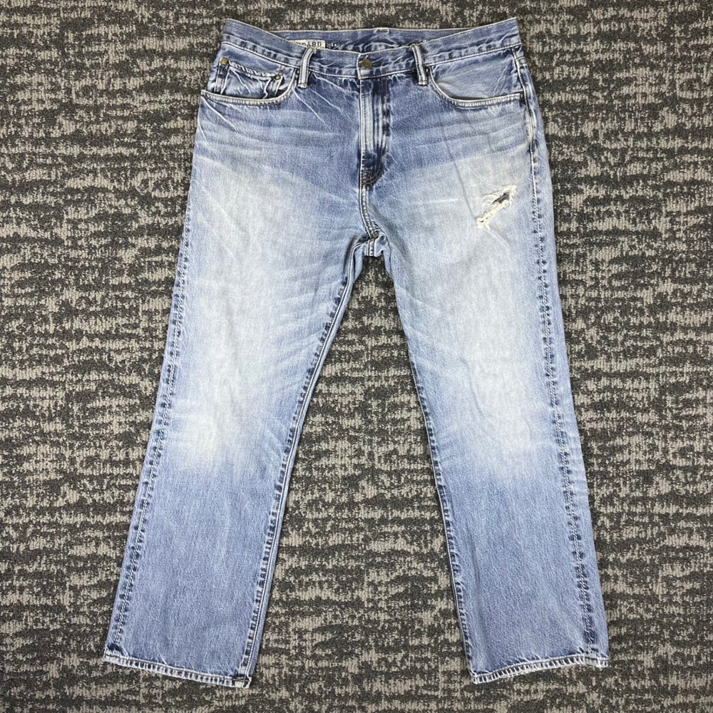 Gap 1969 Standard Jeans Mens 34x30 Light Blue Distressed Straight Leg Cotton